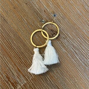 Gold Hoop Earrings with White Tassels